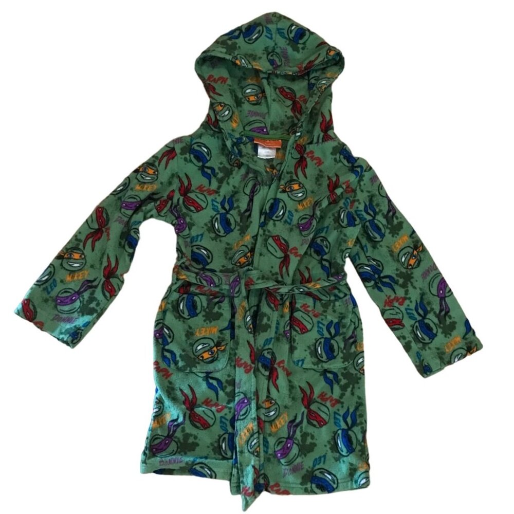 Nickelodeon Teenage Mutant Ninja Turtle Bathrobe Kids Hooded 6/6X Green Belt